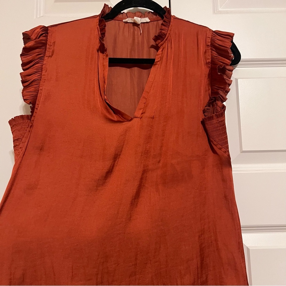 Elegant V-Neck Ruffle Sleeve Top in Rust - Picture 7 of 8